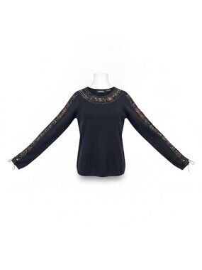 Cabo Womens Black Beaded Embroidered Long Sleeve Top Pull Tie Size S
